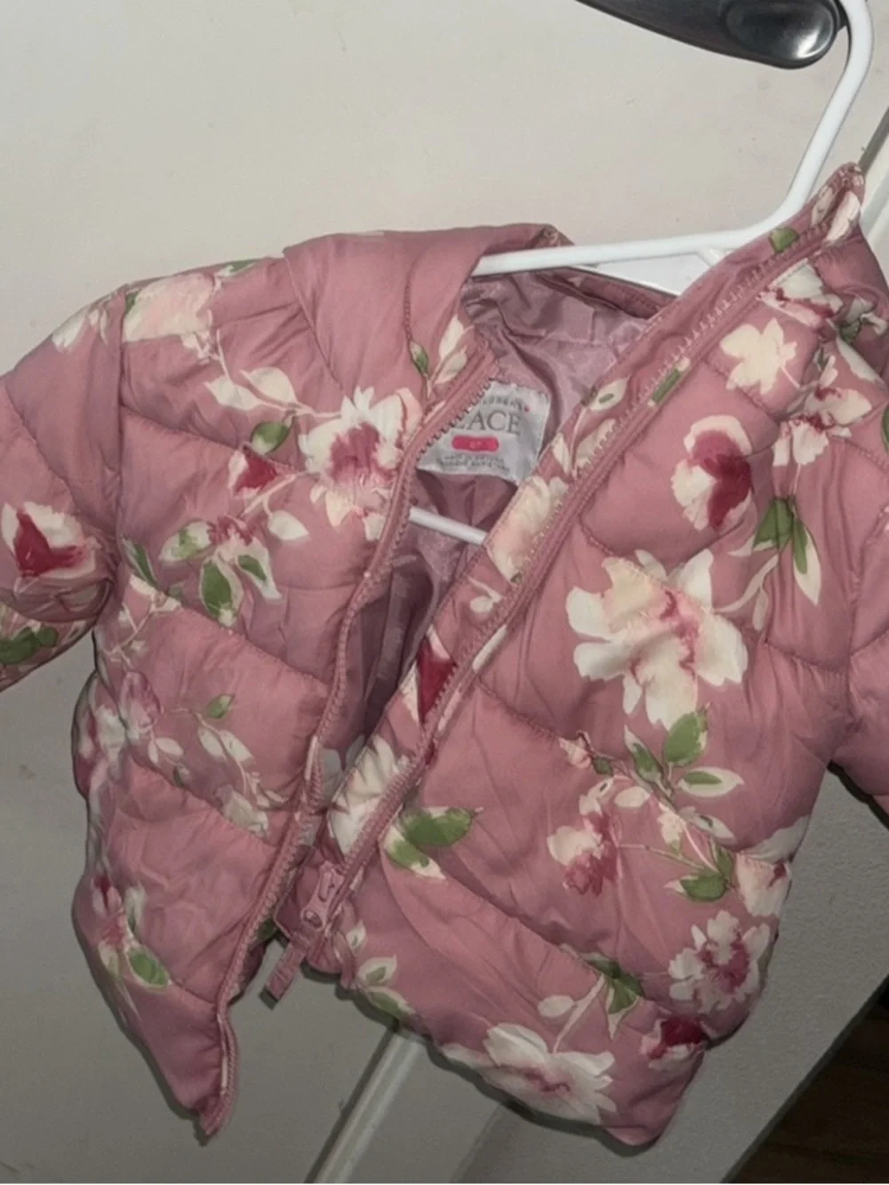 The Children's Place Floral Quilted Pink Hooded Puffer Jacket